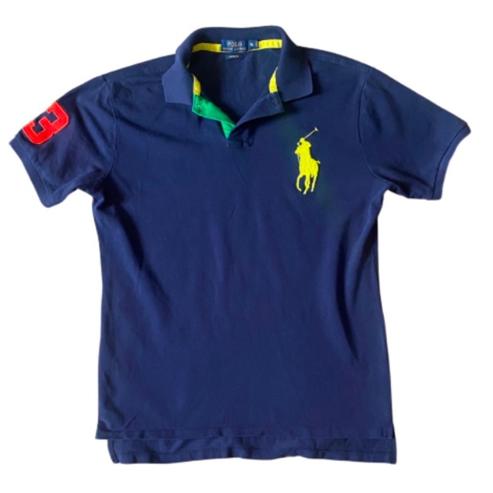 POLO RALPH LAUREN BIG PONY POLO Men’s Blue Mesh Custom Fit Shirt Size XL